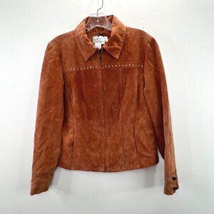 Live a Little Suede Jacket S Full Zip Rhinestones Caramel Tan Brown Boho Y2K